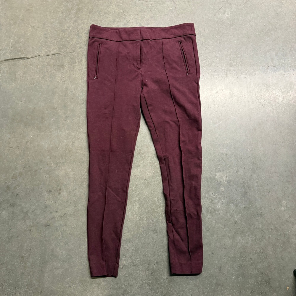 Loft Outlet Legging Pants Womens 14 Burgundy Maroon Zipper Pockets Skinny Seamed